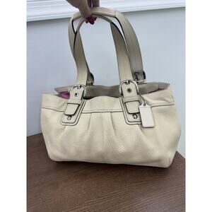 COACH F13732 Soho Hampton Cream/Bone Pleated Leather Shoulder Bag (PU2000THRIFTY